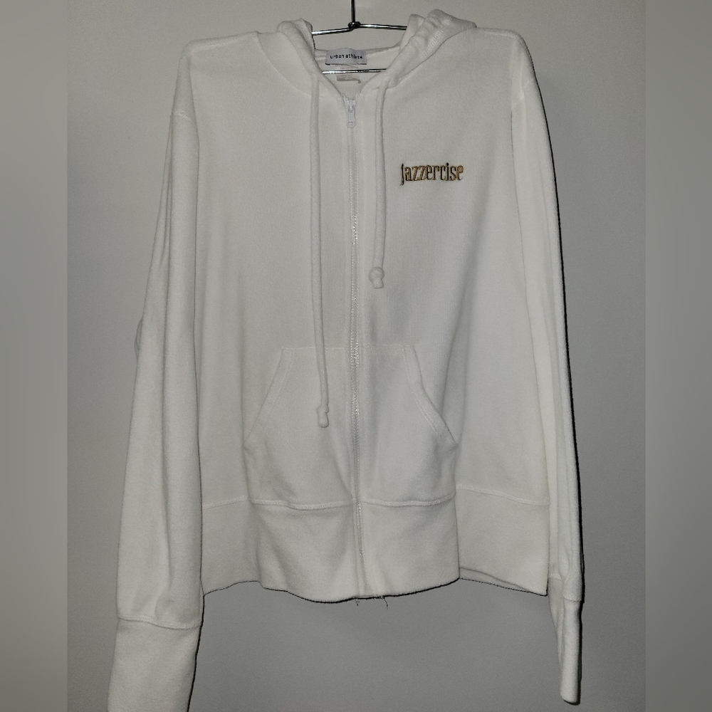 Vintage Jazzercise Urban Athlete White Terry Cloth Coat Hoodie Jacket L